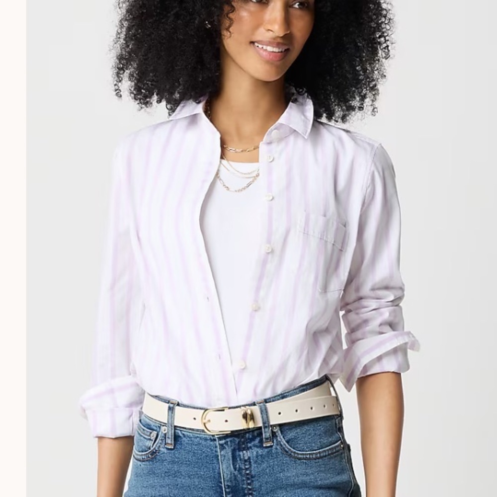 J crew white vintage lilac Lightweight cotton-blend shirt in signature fit